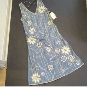 GOLD HAWK embellished silk V neck NWOT dress, S